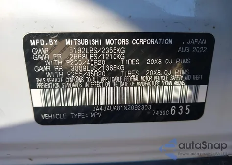 2022 Mitsubishi Outlander Se/Black Edition z USA, uszkodzony, nr VIN JA4J4UA81NZ092303